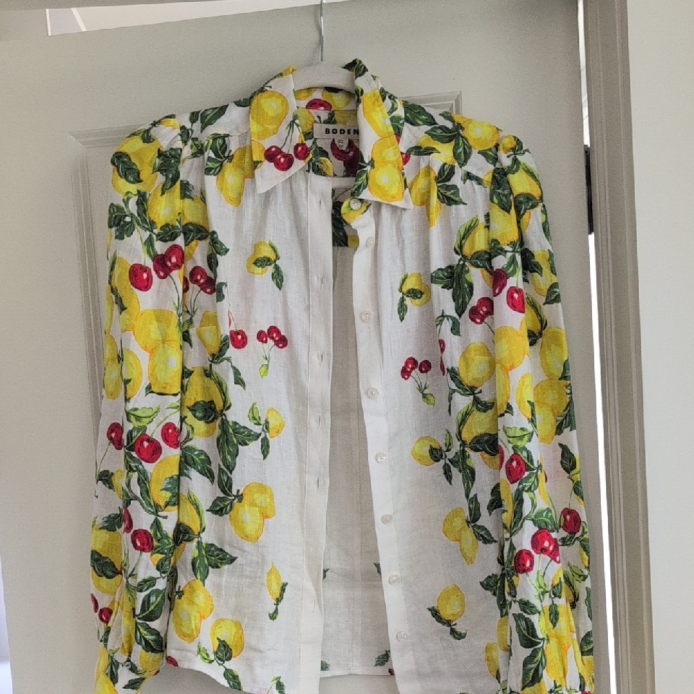 Boden Citrus and Cherry Patterned Blouse